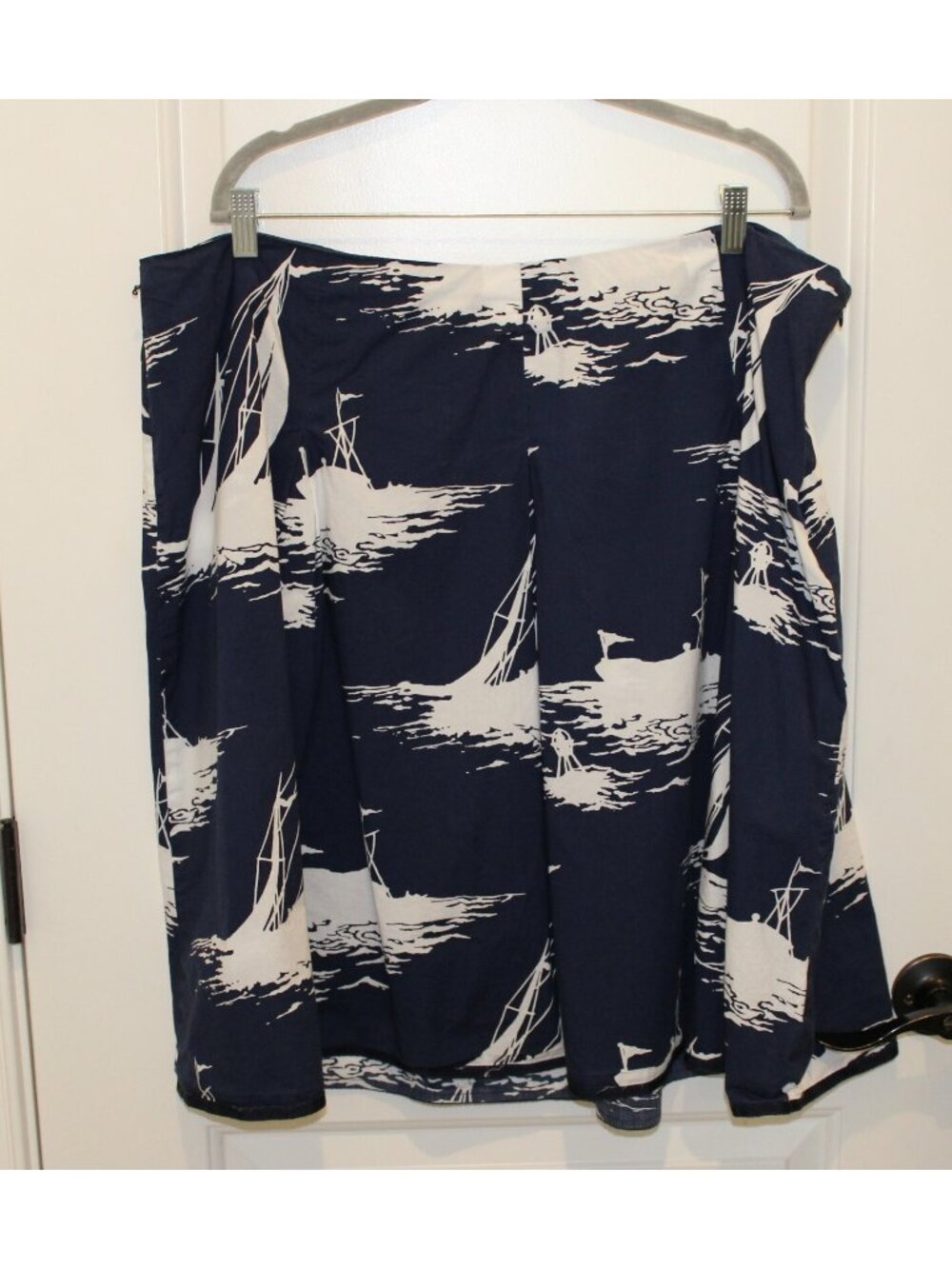 Talbot's Size 20W Navy Blue & White Sailboat Print Nautical Skirt Coastal Beach